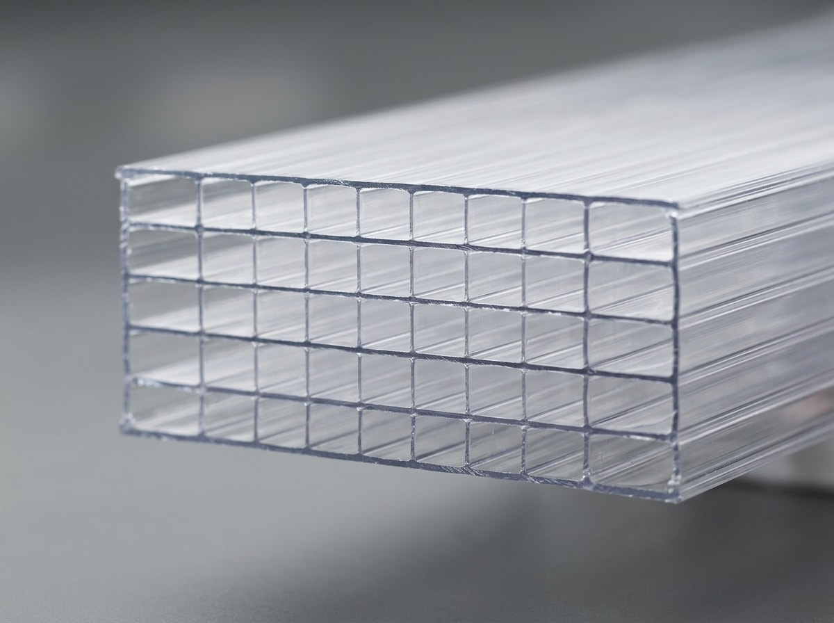 Cross-section diagram of multiwall polycarbonate panel showing air channels and layered structure