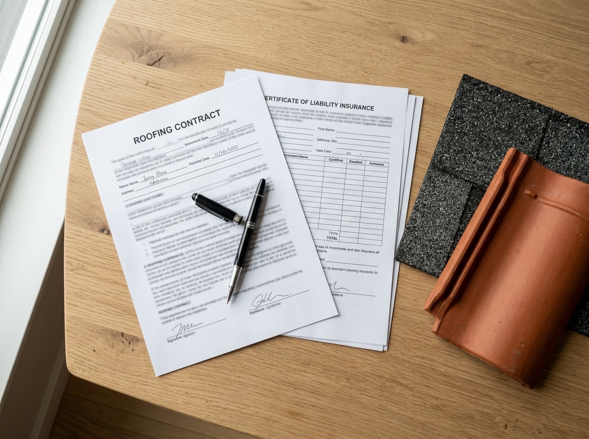 Checklist graphic listing key questions to ask licensed roofing contractors in Scottsdale, AZ before signing a contract
