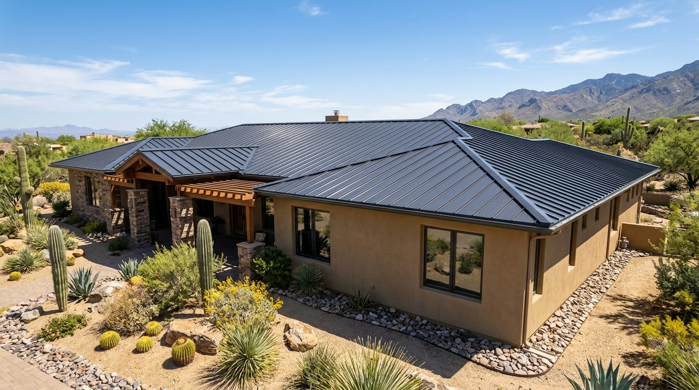Freshly painted metal roof on a Gilbert, AZ home Freshly painted metal roof on a Gilbert, AZ home