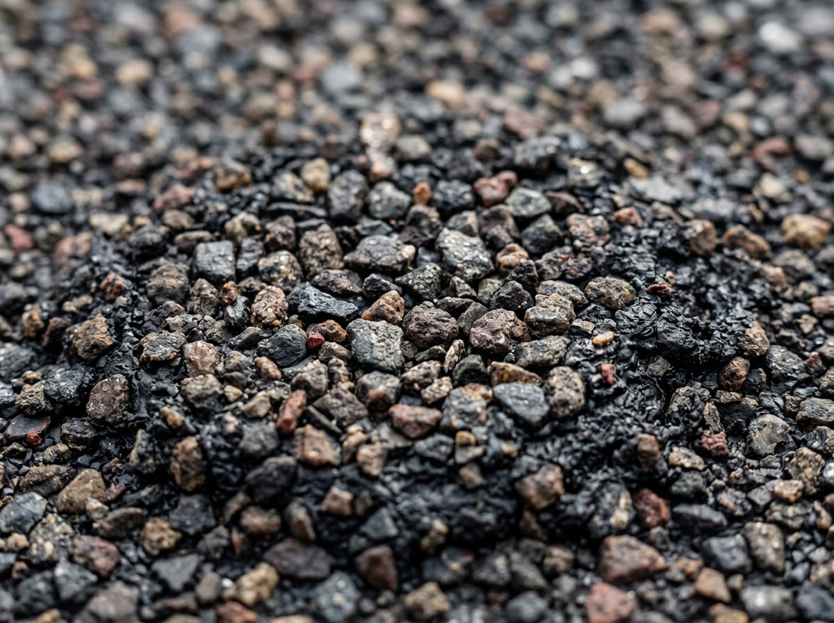 Close-up of granulated modified bitumen cap sheet texture on a finished flat roof, no workers visible