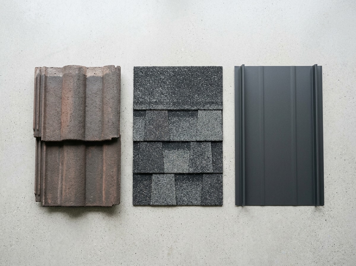 Side-by-side comparison of tile, shingle, and foam roofing materials for Arizona homes