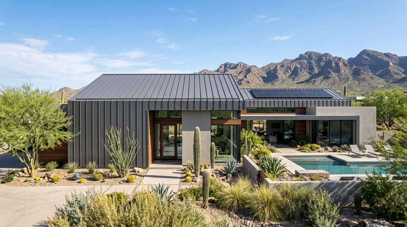Standing seam metal roof on a modern Scottsdale, AZ home Standing seam metal roof on a modern Scottsdale, AZ home