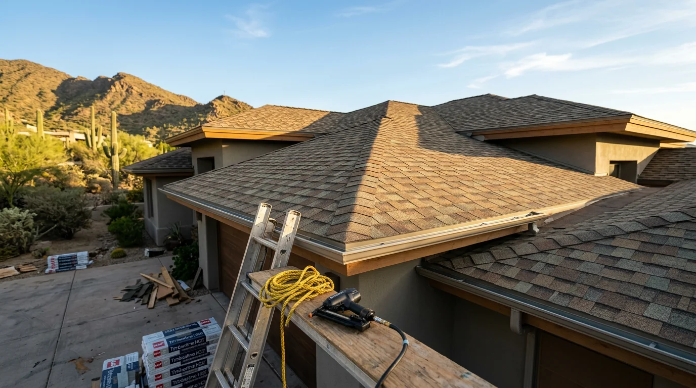 Custom-designed roof on a new residential home construction