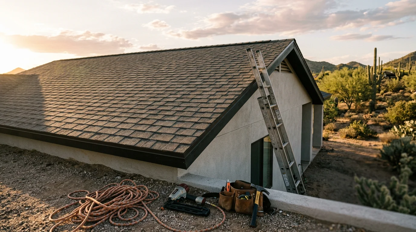 Professional roofer installing a residential roof in Arizona